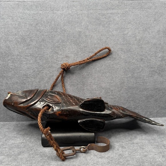 Antique Japanese Jizai Kagi Hand Carved Wooden Koi Fish Irori Kettle Hook 17" - Picture 5 of 11